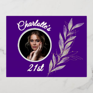 Carte Postale D'invitation À Feuilles D'aluminium Indigo Silver & Gold Watercolor Leaf Anniversaire