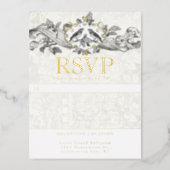 Carte Postale D'invitation À Feuilles D'aluminium Inséparables Oak Leaf Scroll Wedding RSVP (Front)