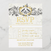 Carte Postale D'invitation À Feuilles D'aluminium Inséparables Oak Leaf Scroll Wedding RSVP (Recto)