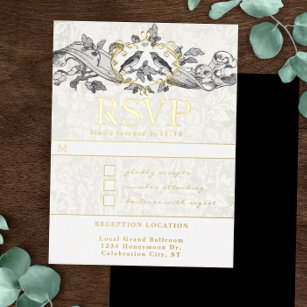 Carte Postale D'invitation À Feuilles D'aluminium Inséparables Oak Leaf Scroll Wedding RSVP