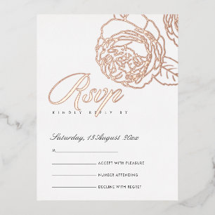 CARTE POSTALE D'INVITATION À FEUILLES D'ALUMINIUM LUXE ELEGANT BLUSH ROSE ROSE OR FLORALE RSVP