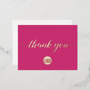 Carte Postale D'invitation À Feuilles D'aluminium Magenta Real Rose feuille d'or Merci d'affaires