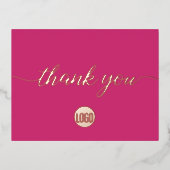 Carte Postale D'invitation À Feuilles D'aluminium Magenta Real Rose feuille d'or Merci d'affaires (Recto)