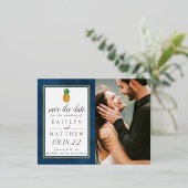 Carte Postale D'invitation À Feuilles D'aluminium Mariage à la plage d'ananas tropical Enregistrer l (Debout devant)