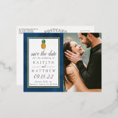 Carte Postale D'invitation À Feuilles D'aluminium Mariage à la plage d'ananas tropical Enregistrer l (Recto/Verso)
