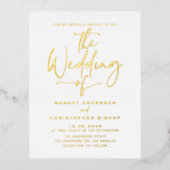 Carte Postale D'invitation À Feuilles D'aluminium Mariage de calligraphie à main simple (Recto)