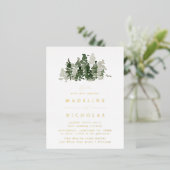 Carte Postale D'invitation À Feuilles D'aluminium Mariage de la forêt de pin rustique (Debout devant)