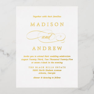 Carte Postale D'invitation À Feuilles D'aluminium Mariage Doré Aimé