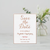 Carte Postale D'invitation À Feuilles D'aluminium Mariage élégant Enregistrer la date Rose blanche O (Debout devant)