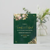 Carte Postale D'invitation À Feuilles D'aluminium Mariage Emerald Green Gold (Debout devant)