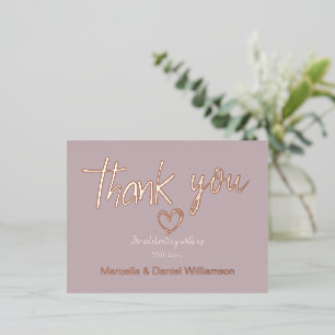 Carte Postale D'invitation À Feuilles D'aluminium Mariage Minimaliste Moderne Merci avec Cœur et Écr