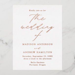 Carte Postale D'invitation À Feuilles D'aluminium Mariage Moderne Élégance Rose Gold