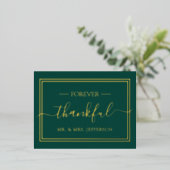 Carte Postale D'invitation À Feuilles D'aluminium Mariage moderne Emerald Green M. & Mme Merci (Debout devant)