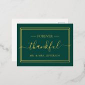 Carte Postale D'invitation À Feuilles D'aluminium Mariage moderne Emerald Green M. & Mme Merci (Recto/Verso)