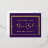 Carte Postale D'invitation À Feuilles D'aluminium Mariage moderne violet M. & Mme Merci (Recto/Verso)