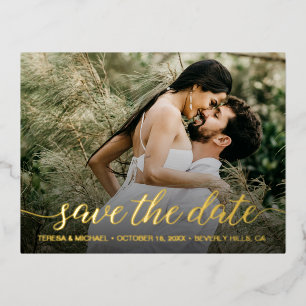 Carte Postale D'invitation À Feuilles D'aluminium Mariage photo personnalisé SITE enregistrer la dat