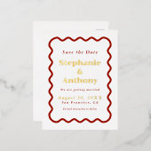 Carte Postale D'invitation À Feuilles D'aluminium Mariage Rouge Foncé Bord Ondulé Rétro 1950  (Recto/Verso)