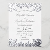Carte Postale D'invitation À Feuilles D'aluminium Mariage Silver Winter Snowflake (Recto)