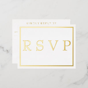Carte Postale D'invitation À Feuilles D'aluminium Mariage simple et moderne à la frontière or RSVP