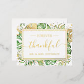 Carte Postale D'invitation À Feuilles D'aluminium Mariage tropical moderne M. & Mme Merci (Recto/Verso)