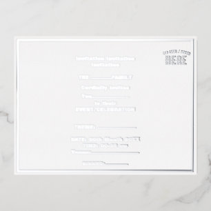 CARTE POSTALE D'INVITATION À FEUILLES D'ALUMINIUM MARQUE BLANCHE MODERNE ET PERSONNALISABLE VÉRIFIÉE