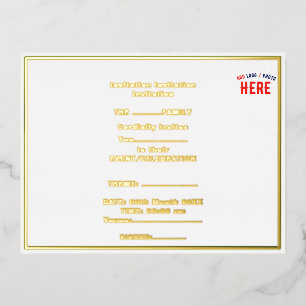 CARTE POSTALE D'INVITATION À FEUILLES D'ALUMINIUM MARQUE BLANCHE MODERNE ET PERSONNALISABLE VÉRIFIÉE
