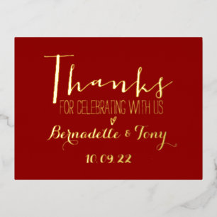 Carte Postale D'invitation À Feuilles D'aluminium Merci D'Avoir Célébré Avec Nous ! Merci mariage
