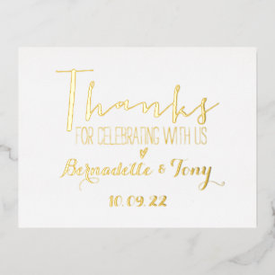 Carte Postale D'invitation À Feuilles D'aluminium Merci D'Avoir Célébré Avec Nous ! Merci mariage