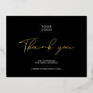 Carte Postale D'invitation À Feuilles D'aluminium Merci de logo noir d'entreprise