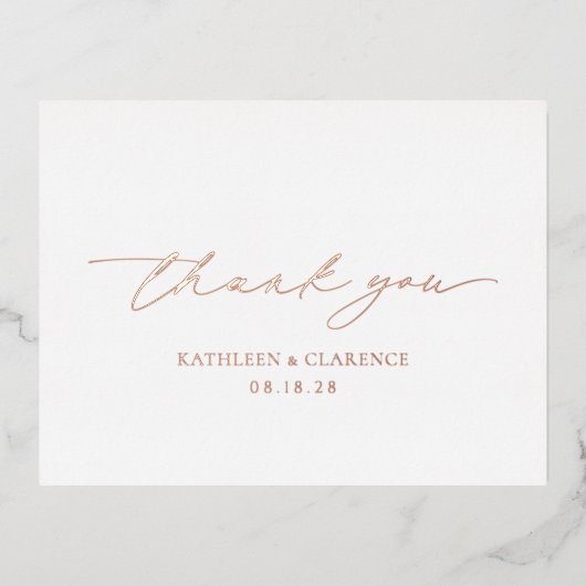 Carte Postale D'invitation À Feuilles D'aluminium Merci de mariage classique et élégant (Recto)