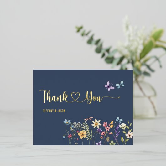 Carte Postale D'invitation À Feuilles D'aluminium Merci Mariage Fleur sauvage d'aquarelle simple (Debout devant)