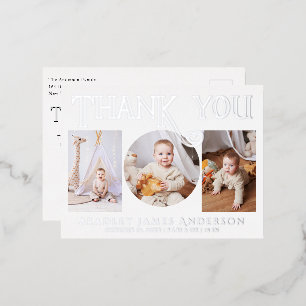 Carte Postale D'invitation À Feuilles D'aluminium Merci photo bébé Coeur moderne naissance