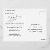 Carte Postale D'invitation À Feuilles D'aluminium Merci photo bébé élégant Script moderne naissance (Verso)