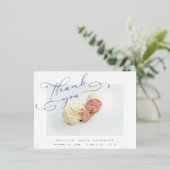 Carte Postale D'invitation À Feuilles D'aluminium Merci photo bébé élégant Script moderne naissance (Debout devant)