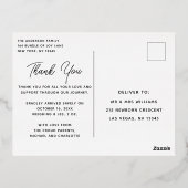 Carte Postale D'invitation À Feuilles D'aluminium Merci photo bébé Script moderne naissance (Verso)