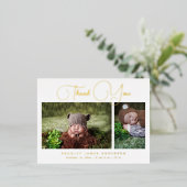 Carte Postale D'invitation À Feuilles D'aluminium Merci photo bébé Script moderne naissance (Debout devant)