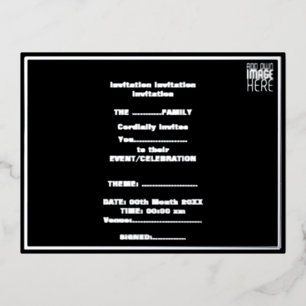 CARTE POSTALE D'INVITATION À FEUILLES D'ALUMINIUM MODÈLE DE TEXTE D'IMAGE NOIRE SIMPLE ET MODERNE