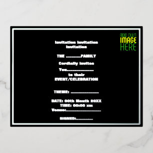 CARTE POSTALE D'INVITATION À FEUILLES D'ALUMINIUM MODÈLE DE TEXTE D'IMAGE NOIRE SIMPLE ET MODERNE