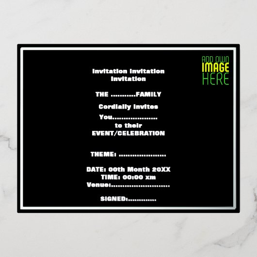 CARTE POSTALE D'INVITATION À FEUILLES D'ALUMINIUM MODÈLE DE TEXTE D'IMAGE NOIRE SIMPLE ET MODERNE (Recto)
