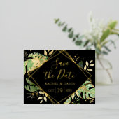 Carte Postale D'invitation À Feuilles D'aluminium Modern Tropical Enregistrer la date Foil Invitatio (Debout devant)