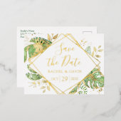 Carte Postale D'invitation À Feuilles D'aluminium Moderne Tropical Enregistrer la date (Recto/Verso)