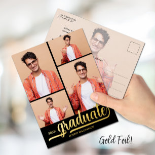 Carte Postale D'invitation À Feuilles D'aluminium Multi Photo Graduation Party