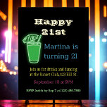 Carte Postale D'invitation À Feuilles D'aluminium Neon Boissons et Danse 21ème anniversaire<br><div class="desc">Invitation de la fête du 21e anniversaire de Neon avec des boissons (parce que hey! 21 !) et danser. Heureux 21ème est dans le vrai papier.</div>