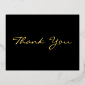 Carte Postale D'invitation À Feuilles D'aluminium Noir moderne Elégant Faux Gold Script Merci (Recto)