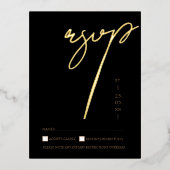 Carte Postale D'invitation À Feuilles D'aluminium Noir simple Noir Script Mariage RSVP Gold (Recto)