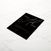 Carte Postale D'invitation À Feuilles D'aluminium Noir simple Script Mariage or (Rotation)