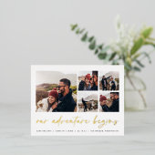 Carte Postale D'invitation À Feuilles D'aluminium Notre aventure commence | Multi Photo Enregistrer (Debout devant)