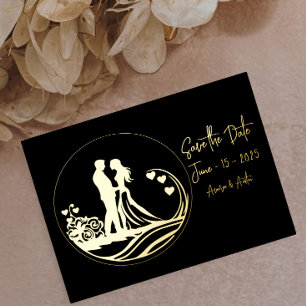 Carte Postale D'invitation À Feuilles D'aluminium Notre Mercredi Couple Gold Foil