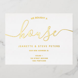 Carte Postale D'invitation À Feuilles D'aluminium Nous avons acheté une maison noir blanc simple scr