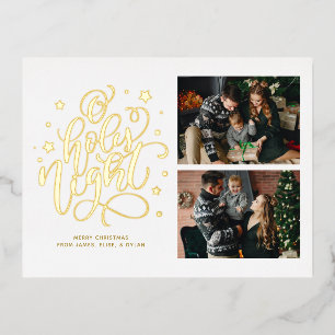 Carte Postale D'invitation À Feuilles D'aluminium Ô Nuit Sainte Lettre Manuscrite Personnalisée Phot